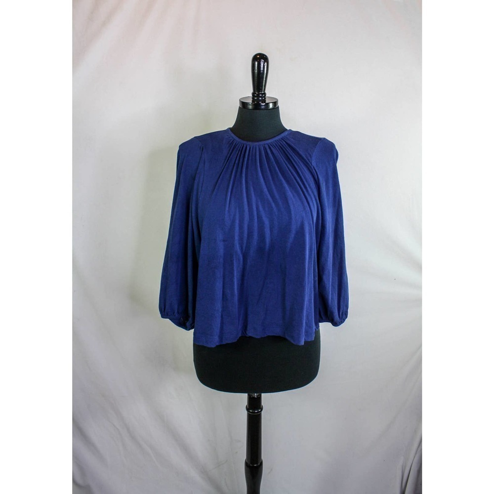Everlane Top 100% Cotton Round Neck 3/4 Length Sleeves Blue Size S